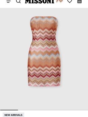 Missoni Strapless Zigzag Knit Mini Dress in Pink, Tan & Cream
